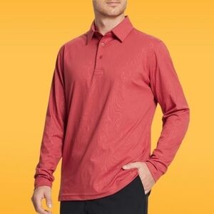 Maelreg Golf Polo Shirt Mens XL Long Sleeve Dry Fit Embossed Red Orange